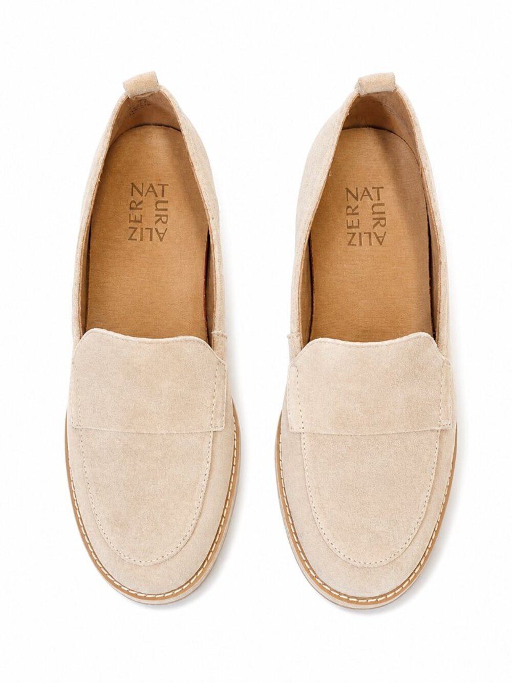 Naturalizer 6.5 Wide Suede Loafer – Beige Slip-On Comfort Flat, Leather Upper
